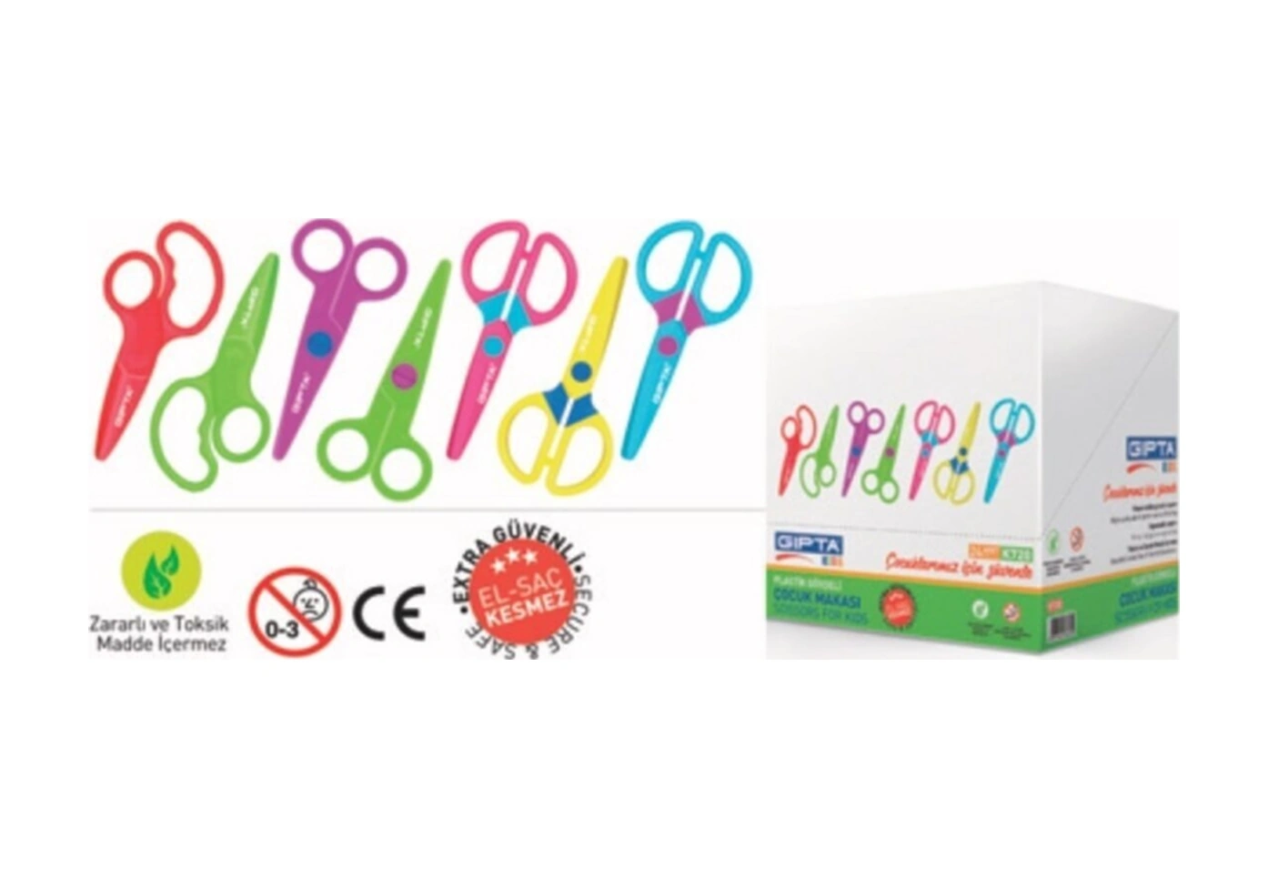 Çocuk Makası Küt Uç Plastik Gövde 7 Renk 24 Lü Paket K7200