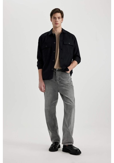 DeFacto Relax Fit Polo Yaka Cep Detaylı Gömlek Ceket B3903AX24SPBK81