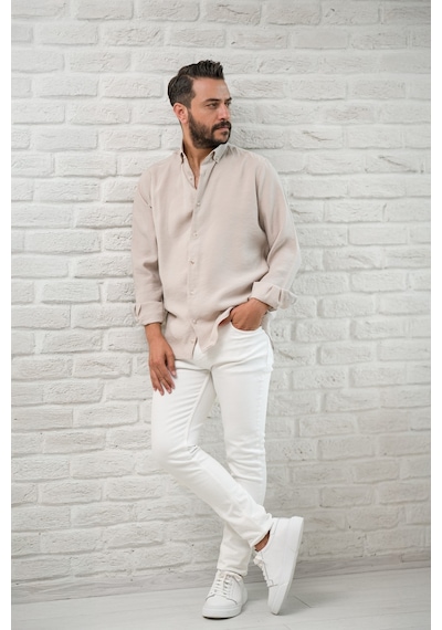 Regular Fit Yaka Düğmeli Yazlık Modal Kumaş Erkek Gömlek Mint