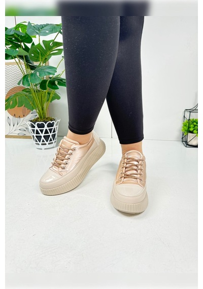 Günlük Kadın Sneaker Taşlı Bağcıklı Tırtıklı Kalın Taban Rugan Oval Burunlu Hafif Spor Ayakkabı 77504 Bej Günlük Kadın Sneaker Taşlı Bağcıklı Tırtıklı Kalın Taban Rugan Oval Burunlu Hafif Spor Ayakkabı 77504 Bej