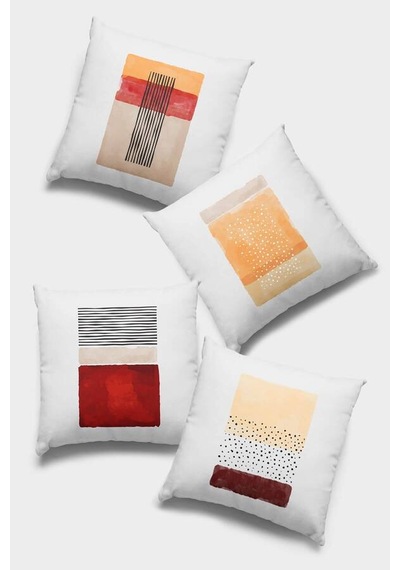 Turuncu Geometrik Çift Taraf 4'lü Set Kırlent Kılıfı 4kr020n11