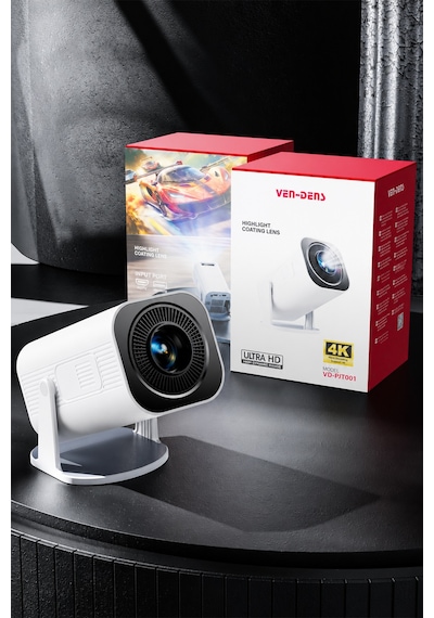 Ven-dens Vd-pjt001 Android 14 Taşınabilir Led Projeksiyon Cihazı, Hd 720p, 150 Ansı Lümen, Beyaz
