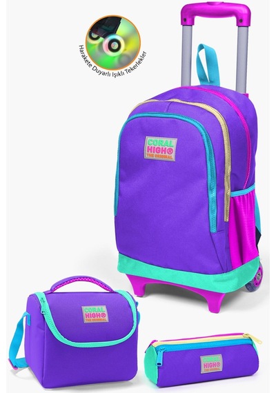 Coral High Kids Mor Renk Detaylı Çekçekli 3 Lü Okul Çanta Seti Set0123934
