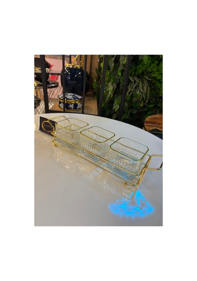 Ars Paşabahçe Elysia Yaldızlı Kare Kase Metal Gold Standlı 3'lü Çerezlik,şekerlik,sunumluk,tabak