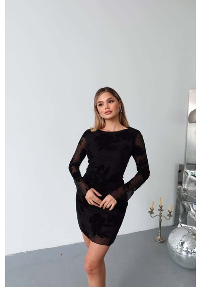 Kechi Woman Tül Kabartmalı Astarlı Mini Elbise Siyah Siyah