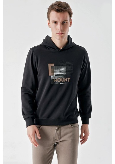 Slimfit Kapşonlu Önü Baskılı 2 İplik Erkek Sweatshirt 001