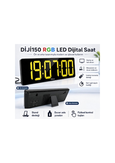 Diji150 Rgb Renkli Büyük Ekranlı Dijital Saat Uzaktan Kumandalı