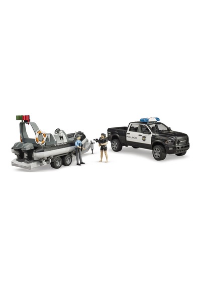 Bruder Ram 2500 Polis Aracı ,Römork, Zodyak, 2 Figür ve Aksesuarl