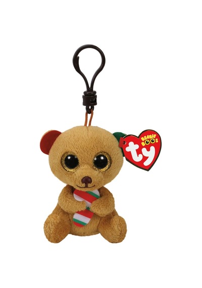 Ty Bella - Brown Bear W/candy Cane Peluş Anahtarlık Kahverengi