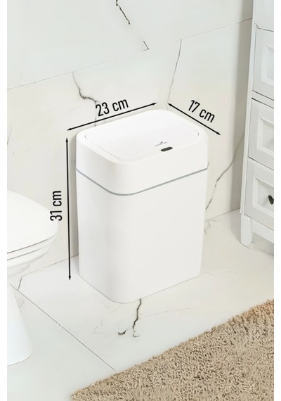 Otomatik Kapak Açan Sensörlü Lüks Çöp Kovası 12 Lt, 23,5 X 17,5 X 31,8 Cm Beyaz