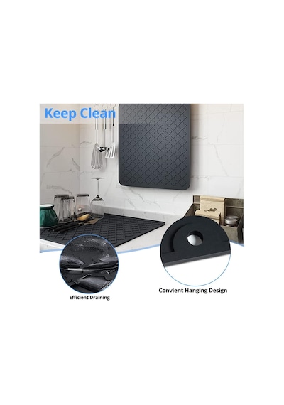 Silikon Bulaşık Kurutma Matı, Kaymaz Ve Kolay Temizlenebilir Silikon Mat, Isıya Dayanıklı, Bulaşıklar Ve Tezgah Üstü İçin, Buzdolabı Çekmece Astarı Gri 40x30cm Açık Gri - Çok Renkli