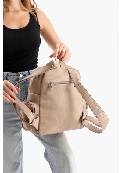Baginn Suni Deri Kadın Sırt Çantası 38 28 Cm Mega Bag Günlük Kullanıma Uygun Çok Cepli İçi Astarlı Krem