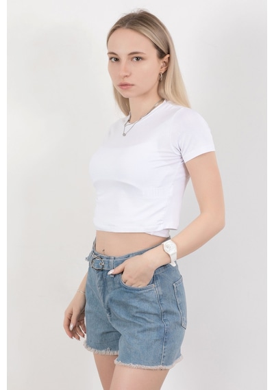 Giysa Kadın Bisiklet Yaka Pamuklu Basic T-shirt Beyaz Ms0000102 Beyaz