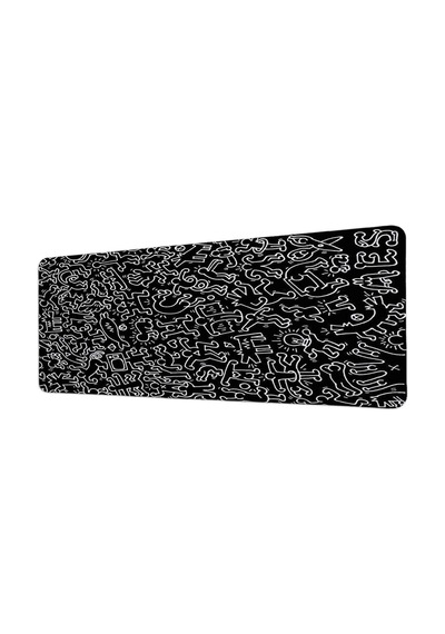 Siyah Beyaz Doodle Figürler 40x90 Cm Oyuncu Mousepad Kaymaz Taban Büyük Boy Mousepad