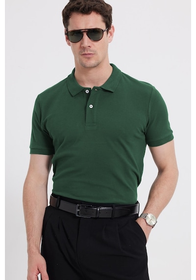 Tudors Erkek Slim Fit Dar Kesim %100 Pamuk Kısa Kollu Polo Yaka Yeşil Tişört-50258