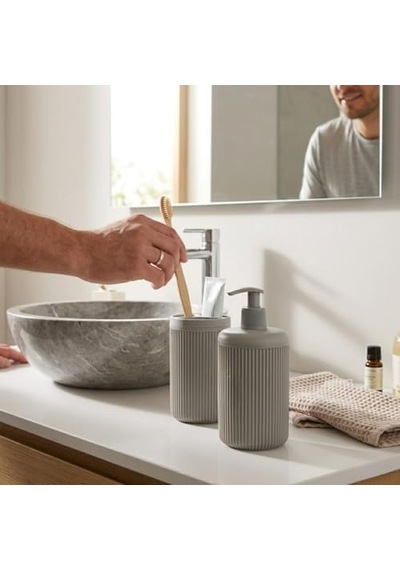 İkili Sabunluk Seti - Modern Banyo Ve Mutfak Tezgah Üstü Seti - Sıvı Sabunluk Ve Losyon Şişesi - Paslanmaz Pompalı 2'li Set-bej Renk-modern Şık Tasarım 000 Açık Krem