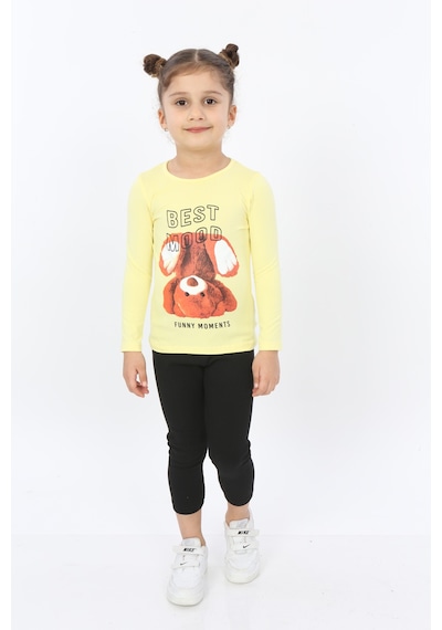 Toontoy Kids Toontoy Kız Çocuk Best Mood Ayıcık Baskılı Tişört Açık Sarı