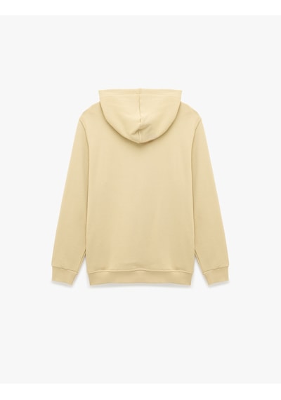Koton Üç İplik Uzun Kollu Baskılı Kapşonlu Sweatshirt Bej 7wam70104mk Ekru