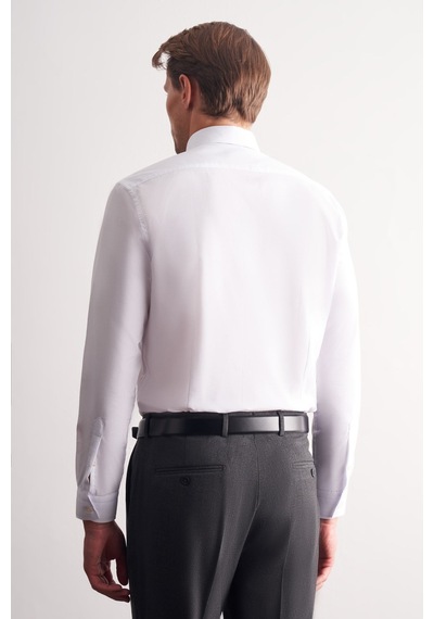 İmza Beyaz Uzun Kol Sert Yaka Düz Pamuklu Slim Fit Gömlek 1004260057