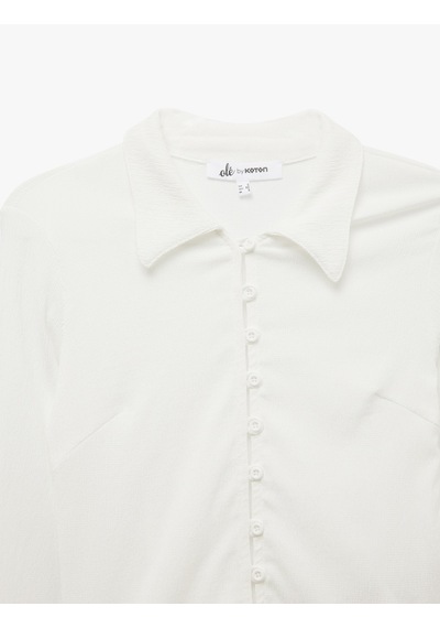 Koton Uzun Kollu Düğmeli Slim Fit Gömlek Yaka Tişört Ekru 5sal10407ık Ekru