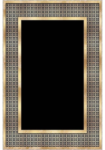 Siyah Gold Çerçeveli Kaymaz Tabanlı Dekoratif Halı Ar726n11 Siyah - Gold