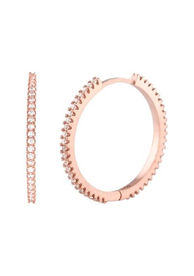 Taşlı Rose Gold Halka Gümüş Kadın Küpe N11.91212