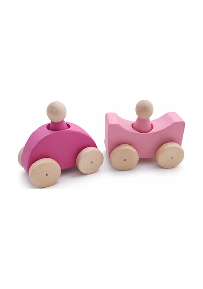 Montessori Renkli Ahşap Arabalar Pembe-bebek Pembe