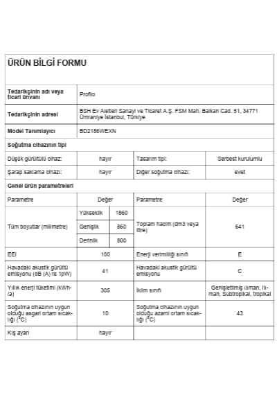 Profilo BD2186WEXN 641 LT No-Frost Üstten Donduruculu Buzdolabı