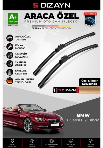 S-dizayn Bmw 6 Serisi F12 Cabrio Ön Cam Silecek Seti 2011-2018 Premium Araca Özel 65-45 Cm A+ Kalite