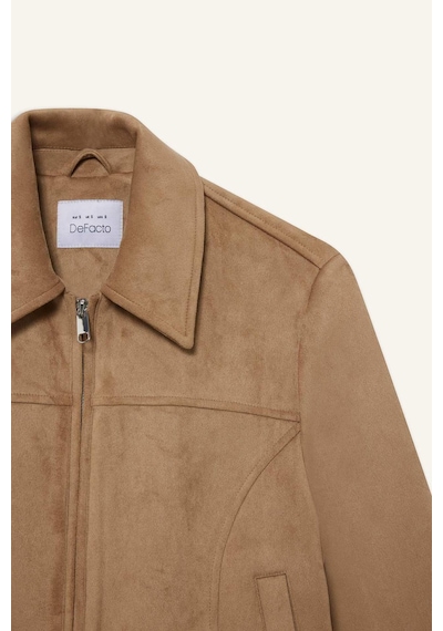 Defacto Su Geçirmez Regular Fit Polo Yaka Fermuarlı Süet Ceket Mont E8701ax25aubg501 Bej