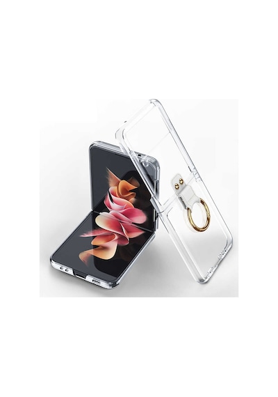 Samsung Galaxy Uyumlu Z Flip 3 Kilif Seffaf Yüzüklü Full Korumali Kapak 478655213