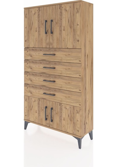Arges Dolap 2 Raflı 4 Çekmeceli 4 Kapaklı 88x30x163 Çam-çam Çam