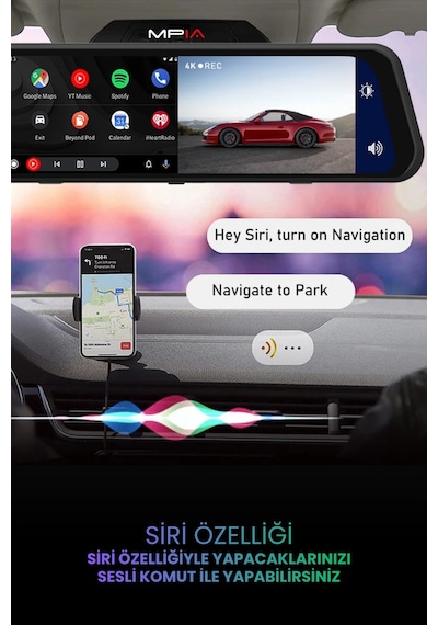 10" Dokunmatik 4k Android Auto Car Play / Wi-fi / Bt Tf Kartlı Çift Lens Araç Kamerası