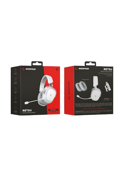 Rampage Retsu Beyaz-gri Kablosuz 2.4g+ Bluetooth Kumaş Deri Earpad Mikrofonlu Oyuncu Kulaklığı