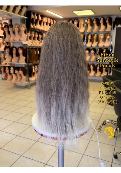 Afro Dalgası Peruk Fiber Sentetik Küllü Kumral Platin Ombre