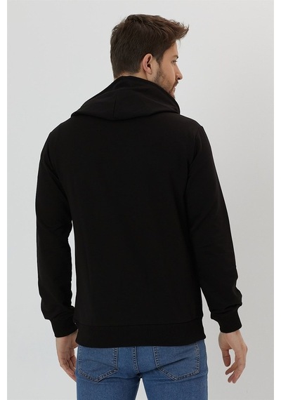 Mmetalic Erkek Siyah Kapüşonlu Nakış Detaylı Sweatshirt