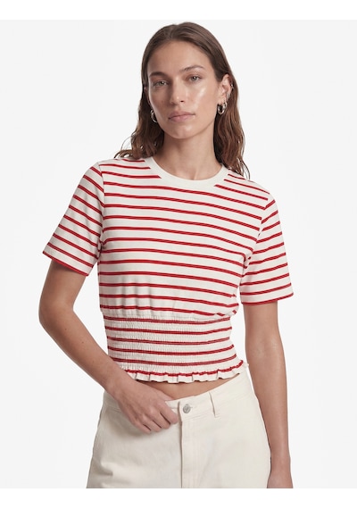 Koton Koton X Sibil Çetinkaya - Slim Fit Gipeli Bisiklet Yaka Kısa Kollu Çizgili Denizci Tişörtü Kırmızı Çizgili 6sak50034uk