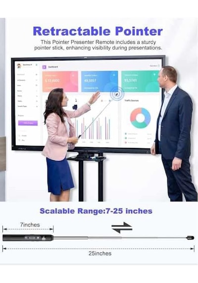 Hp Ss232 Teleskopik Kablosuz Sunum Kumandası Kırmızı Lazerli Type-c Şarjlı Dokunmatik Kalemli