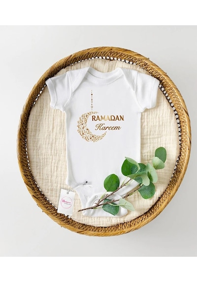 Hediyenza Ramadan Kareem Özel Tasarım Bebek Zıbın Pamuklu Çıtçıtlı Body Beyaz