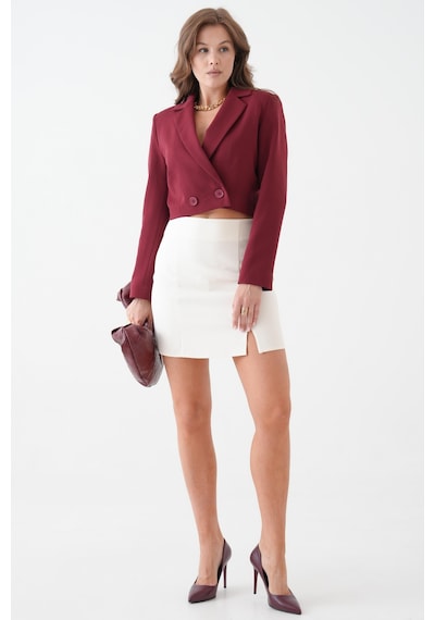 Bordo Kruvaze Crop Blazer Ceket Bordo