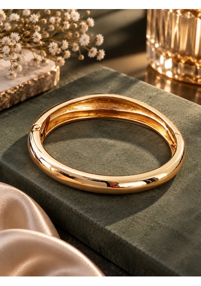 Altın Kaplama Kadın Kelepçe Bileklik - Bombeli Gold Model