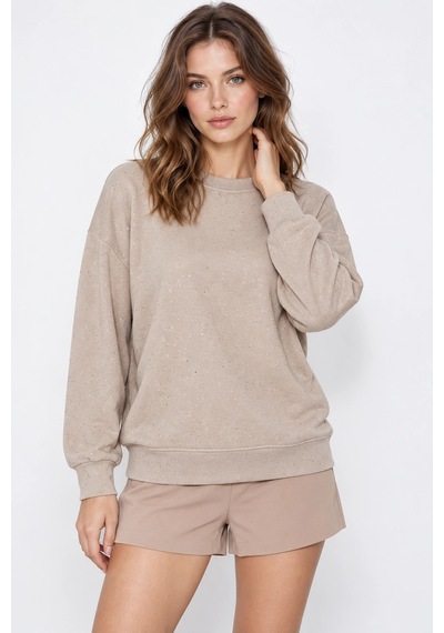 Mevese Yaldız Baskılı Zincirli Ve Fularlı Kadın Oversize Modal Sweatshirt - Bej