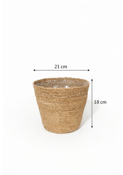 Dekorasyaa Yuvarlak Hasır Saksı Seti - Korumalı - Ev Dekorasyon - 21x18cm Orta