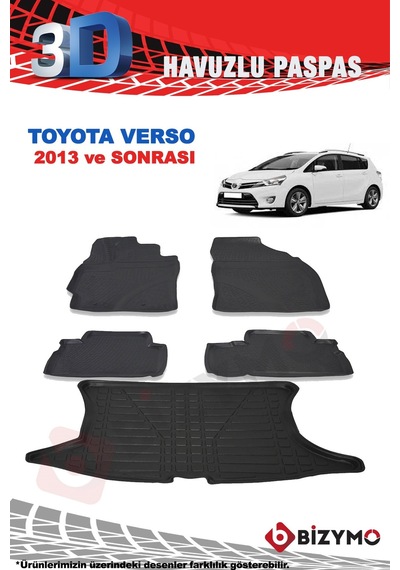 Toyota Uyumlu Verso 2013+ Havuzlu Paspas Ve Bagaj Seti Bizymo