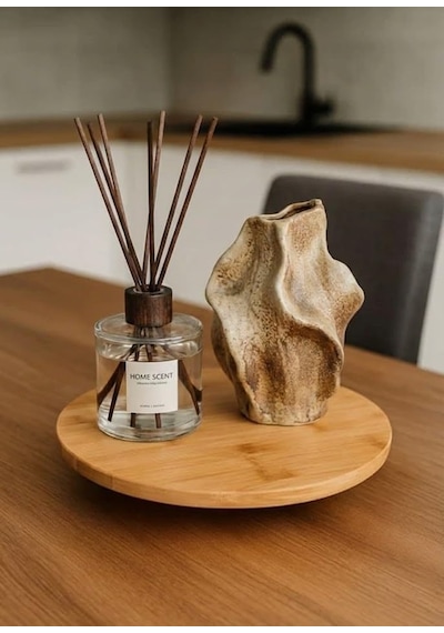 Smartizi Top Ayaklı Mini Bambu Sunumluk - 12 Cm Yuvarlak Doğal Ahşap Stand - Kahve Yanı, Lokumluk, Mumluk Ve Dekoratif Altlık