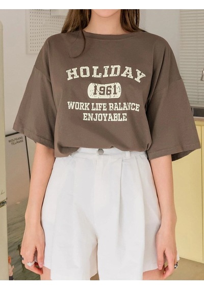 Flood Of Style Kadın Kahverengi Holiday 1961 Baskılı Oversize T-shirt