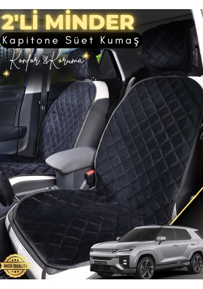 Ssangyong Actyon Uyumlu 2'li Süet Oto Koltuk Minderi Terletmez Universal Oto Aksesuar A6 Siyah