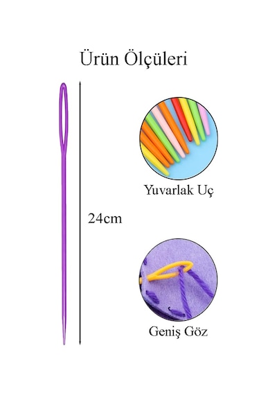 Renkli Plastik Çuvaldız Yün İğnesi 24 Cm 20 Adet Plastik Dikiş İğnesi Yün Örgü Dikme İplik İğne Dokuma İğnesi