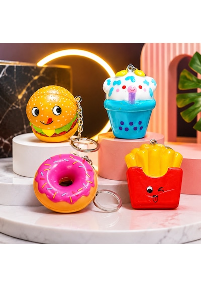 4 Adet Mini Fast Food Sukuşi Set Yumuşak Duyusal Oyuncak Hamburger Patates Donolt Cupcake Anahtarlık