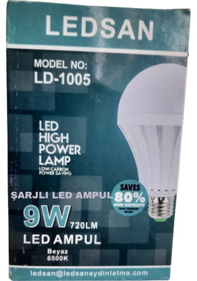 Şarjlı Led Ampul 9W Beyaz Işık E27 Duy Şarjlı Ampul
